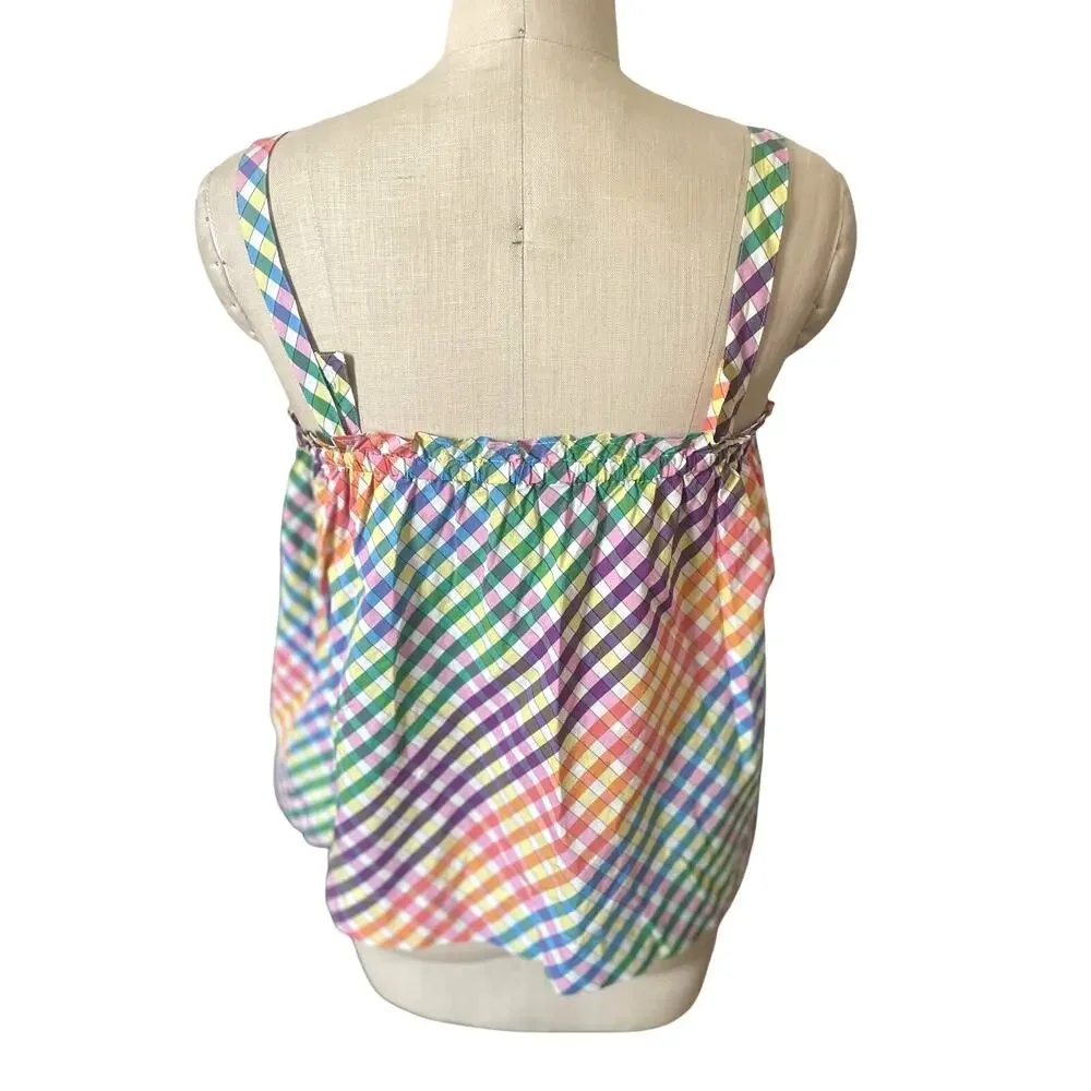 J.CREW Gingham Check Tank Top in Fun Rainbow Print Size 6